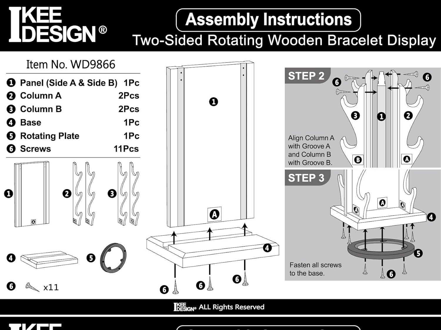 Ikee Design Two-Sided Rotating Wooden Jewelry Bracelet Display Stand-6 Removable Holders, 3 Tier Bar Bangle Organizer-Perfect for Bracelets and Jewelry Display, Dark Brown Color - Image 8