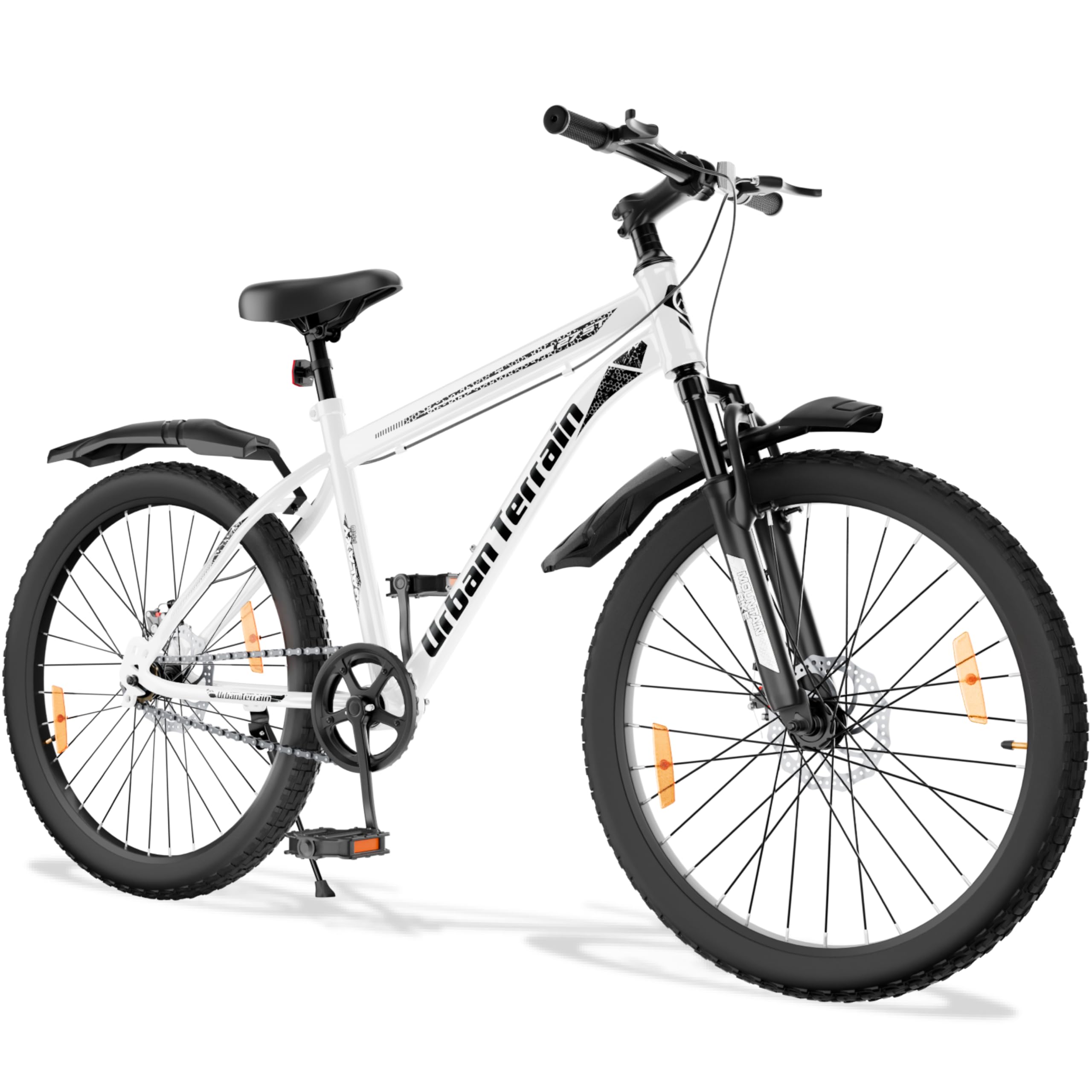 Urban Terrain Galaxy Pro High Performance Steel Mountain Cycles for Men with Front Suspension & Dual Disc Brake MTB Bike 27.5T Single Speed | Ideal for 15+ Years, Unisex, Frame Size : 17 inch, White-image-42