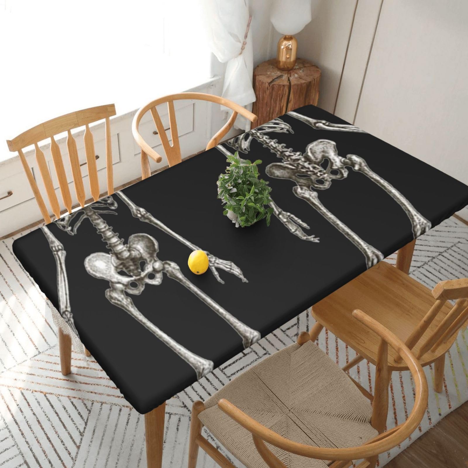 BNVSADC Human Skeleton Printed 5FT Tablecloth Polyester Kitchen Water Resistant Table Cloth Dining Table Decoration Table Covers, 152x76 CM