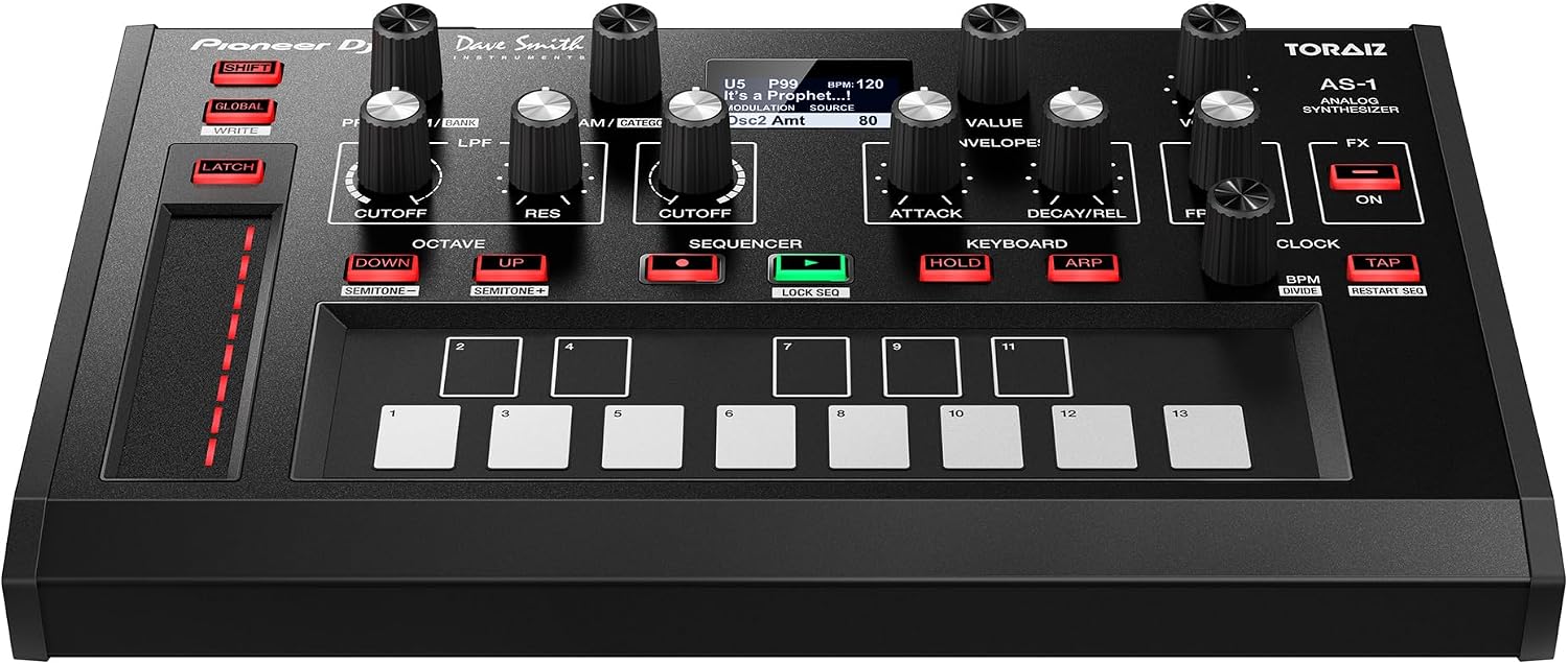 The second musical instrument in our TORAIZ range, the AS-1 is a monophonic analog synthesizer that brings new creative possibilities to the studio and the stage. Its intuitive controls include parameter knobs that let you make both subtle and dramatic changes to the tone of your music to create your own personalised sound. Plus you can use the touchpad-style keyboard and slider to manipulate sounds during performances. The TORAIZ AS-1 is driven by a fully programmable, true analogue synthesis engine based on the discrete analogue circuitry in Dave Smith Instruments’ Prophet-6 synthesizer. It also inherits 7 on-board effects from the Prophet-6 synth as well as a brand new digital distortion.