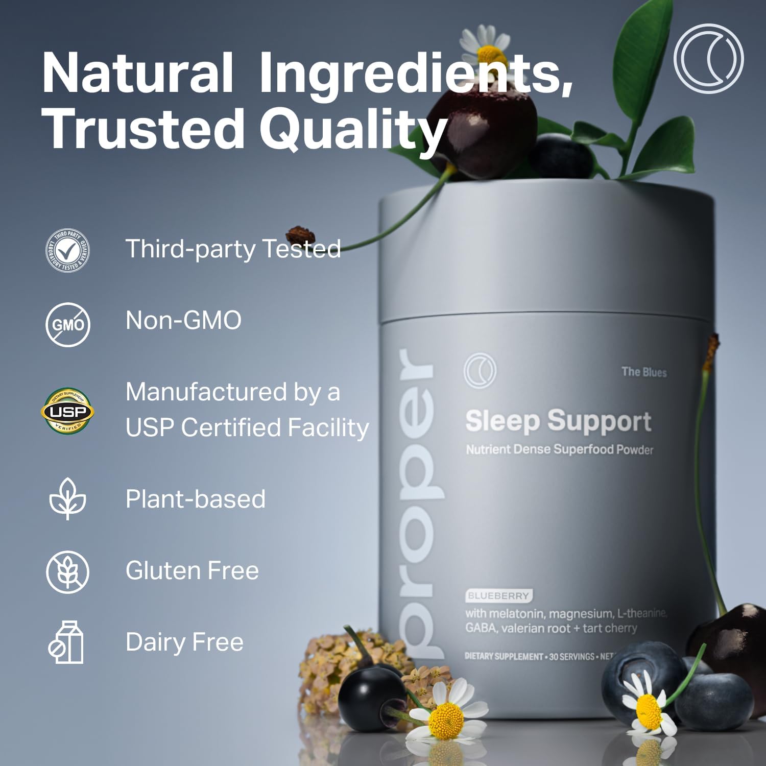 Proper, The Blues Sleep Aid – Nutrient-Dense Superfood Powder with + Melatonin, Magnesium, L-Theanine, GABA, Valerian Root & Tart Cherry – Calm Supplement for Nighttime Relaxation & Sleeping - Image 6