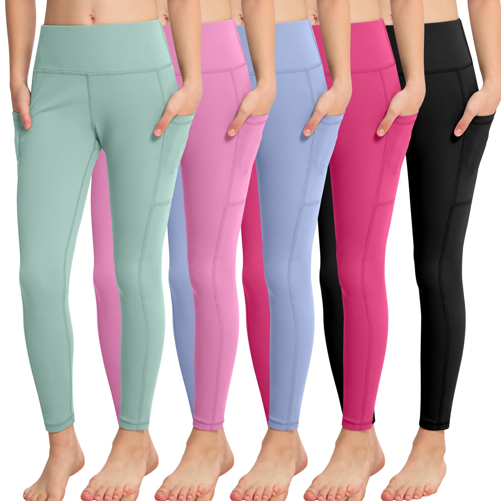 CHRLEISURE Girls' Athletic Leggings with Pockets