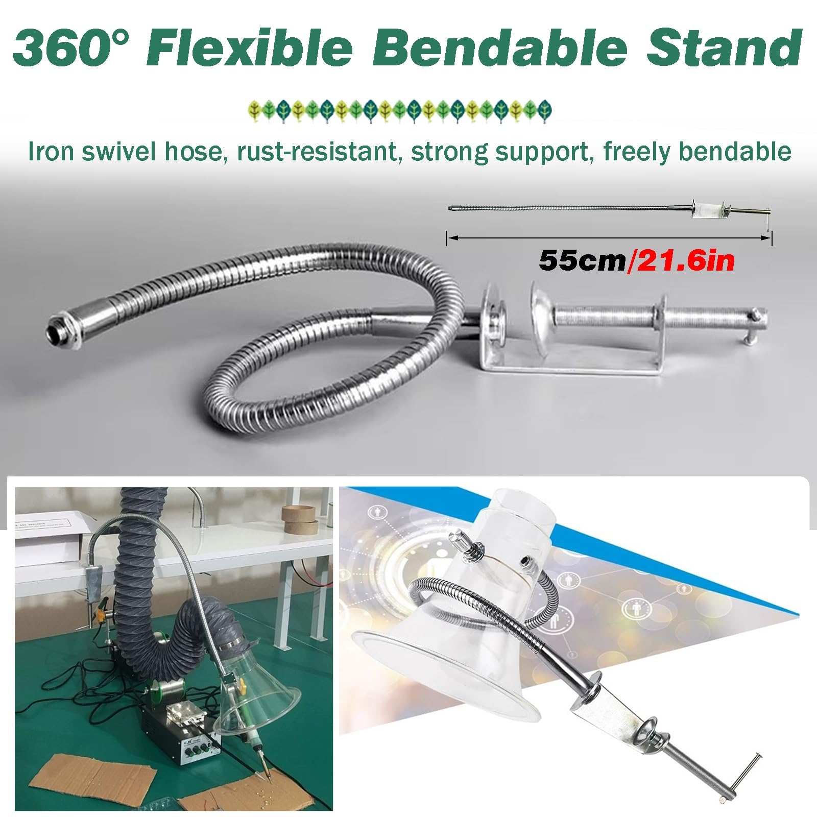 Manguera flexible para extracción de humos con soporte articulado para extracción industrial de gases de escape