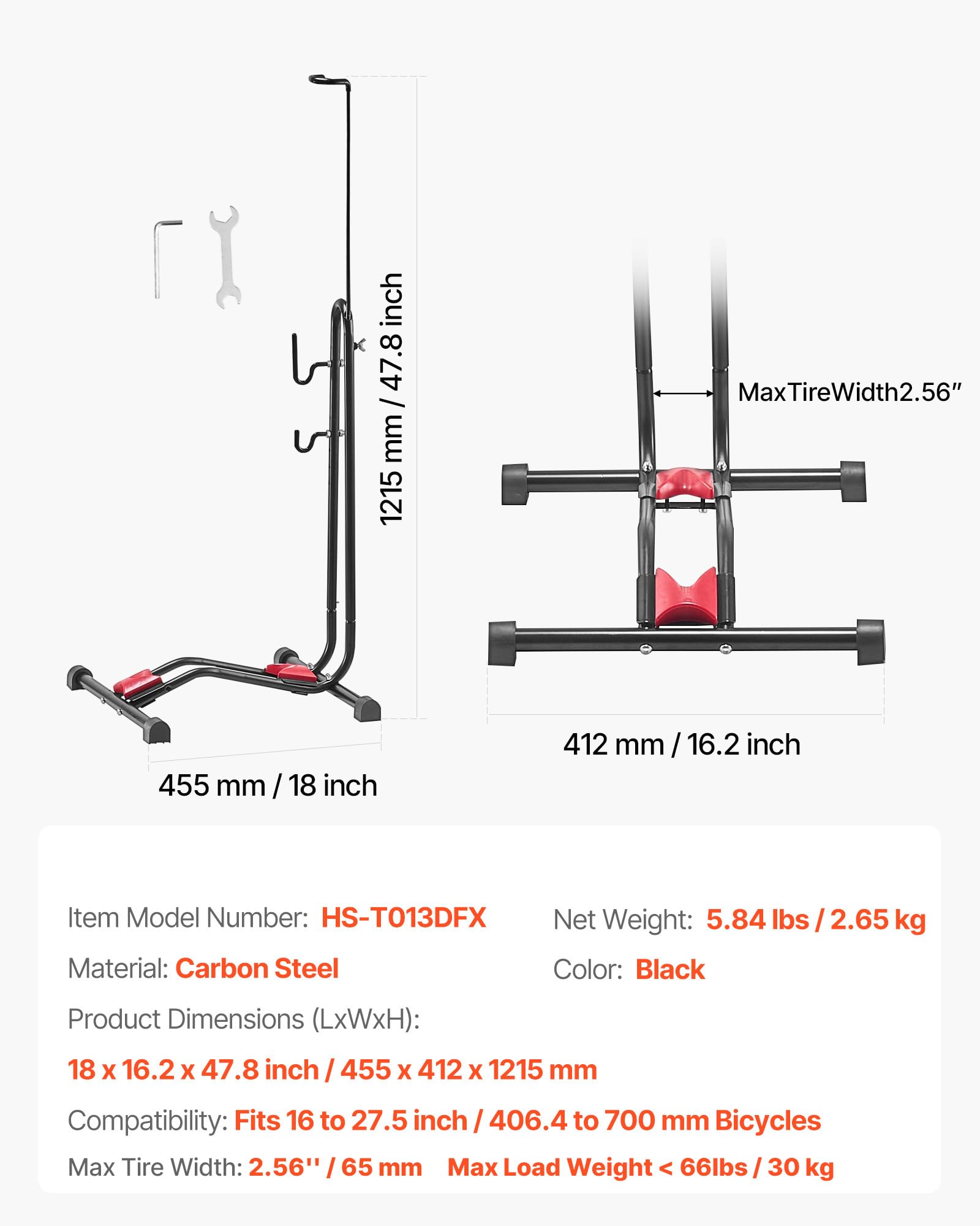 VEVOR Support à Vélo Compatible avec VTT et Vélos 406,4-700 mm, Porte-vélos Autoportant, Support de Rangement de Bicyclette Vertical et Horizontal, Range Vélo Sol pour Espace Réduit, Entrée, Garage