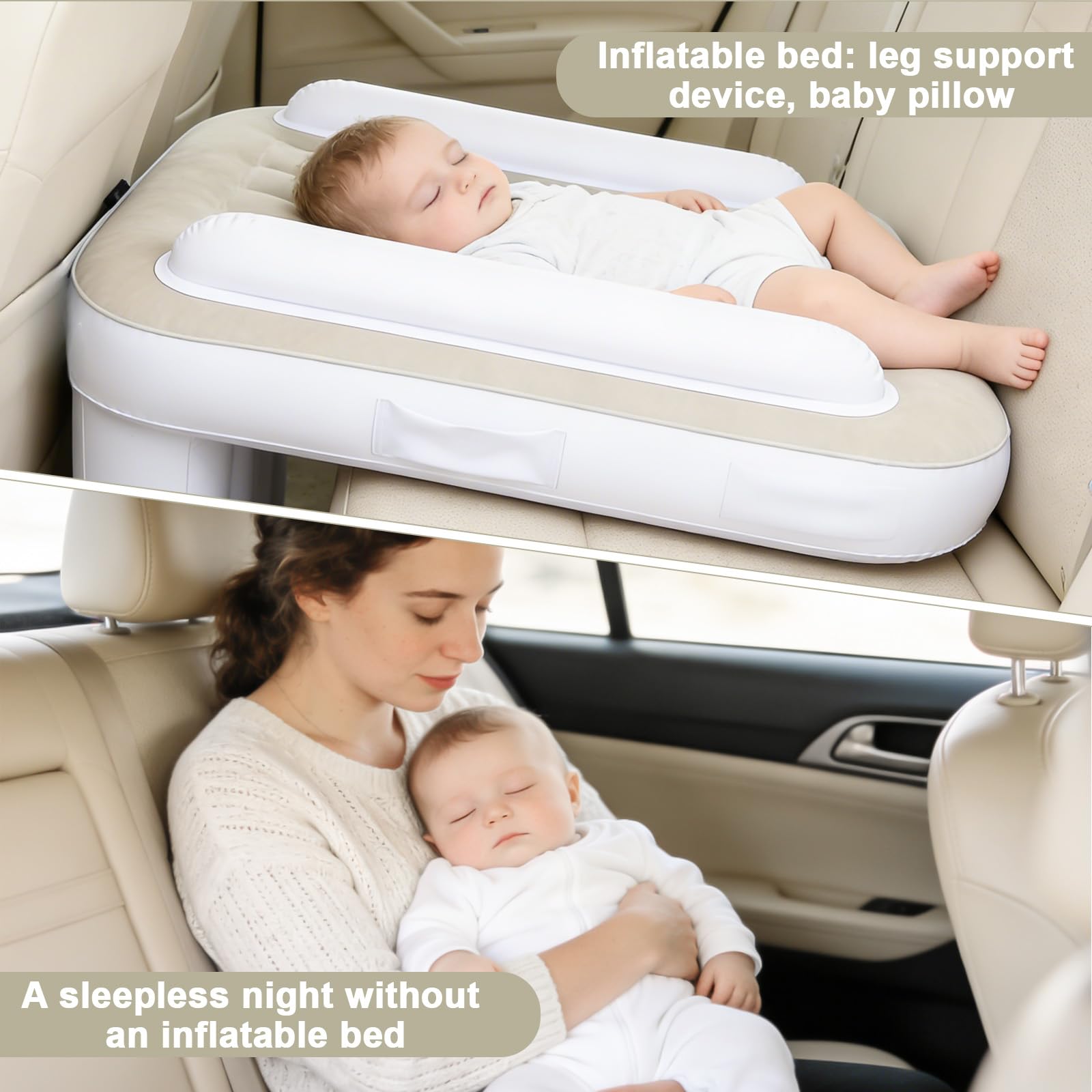 Lettino gonfiabile per bambini, 80 x 50 x 60 cm, letto da viaggio per bambini, con pompa ad aria e borsa di stoccaggio, per bambini, aereo e aereo, prolunga portatile per voli auto e aerei