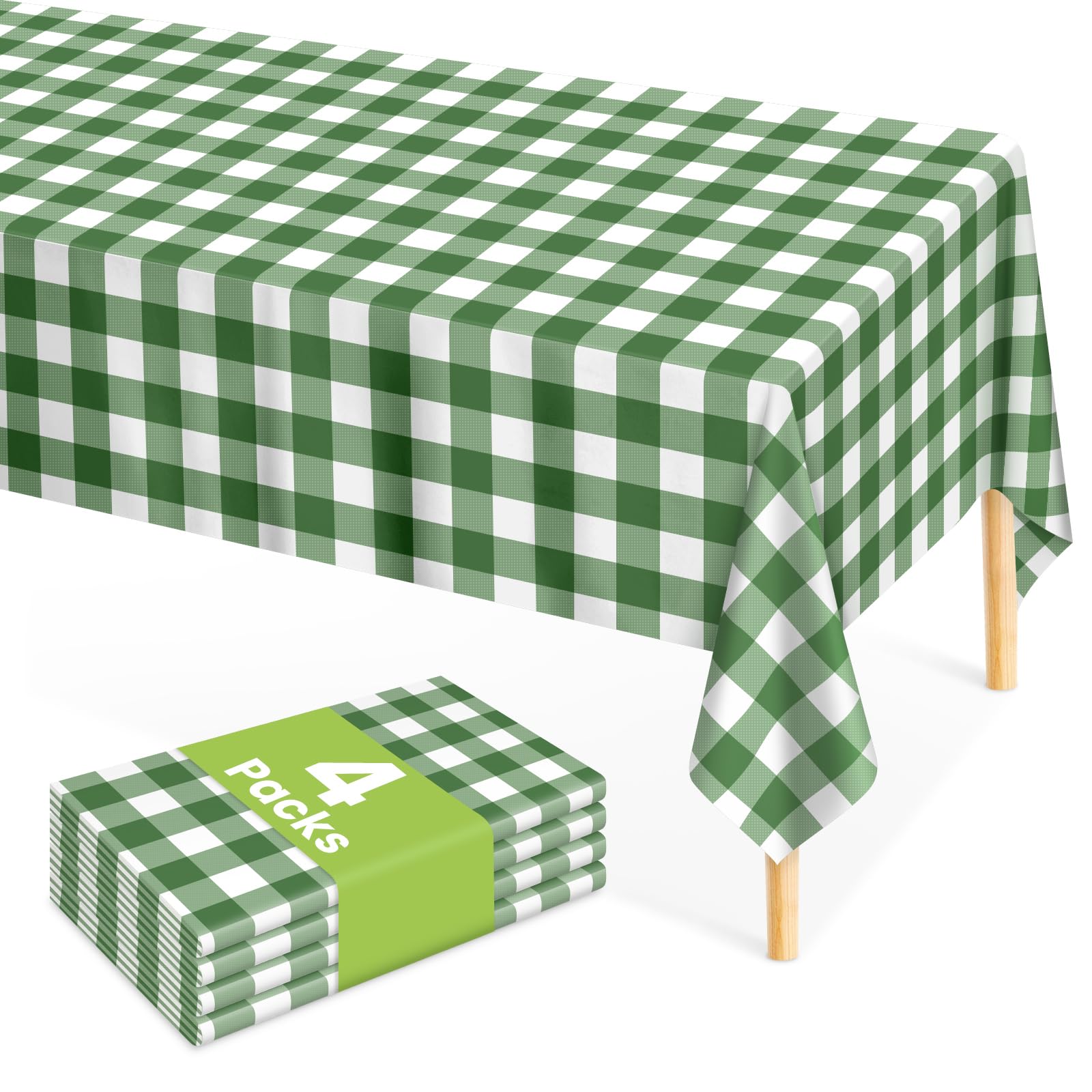 Mulbozy 4 Pcs Sage Green Gingham Tablecloth, Plastic Table Cloth Disposable