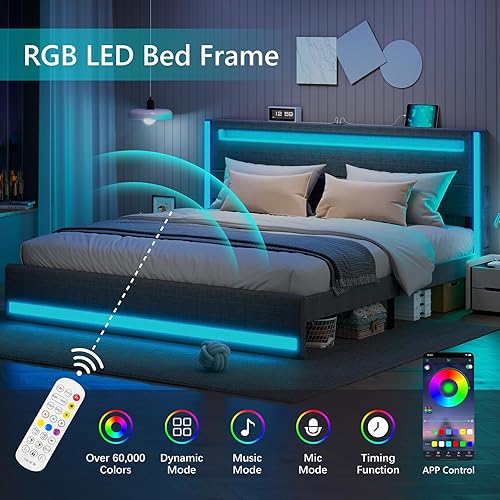 Miniatura 10 de CSZZD Base de cama de tamaño King y cabecera ajustable, base de cama de plataforma de tamaño King con estación de carga tipo C y USB, marco de cama