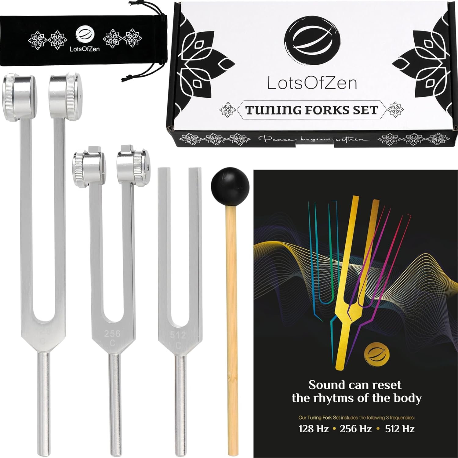 Kit De Diapasons De Guérison – 128Hz, 256Hz, 512Hz – Avec Maillet, Pour Thérapie Sonore, Chakras, Méditation