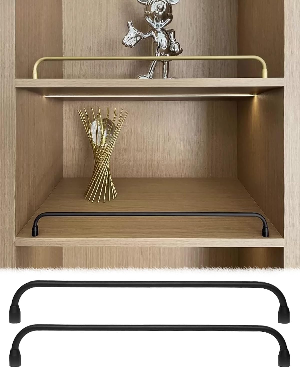 MESCXTY 2 Pack Shelves Guardrail Bars for Tipping, Cabinet Shelf Gallery Tipping Railing, Bookcase Tube Barrier Kit Easy Install, Shelving Bracket(Black-A,24in/60.9cm)