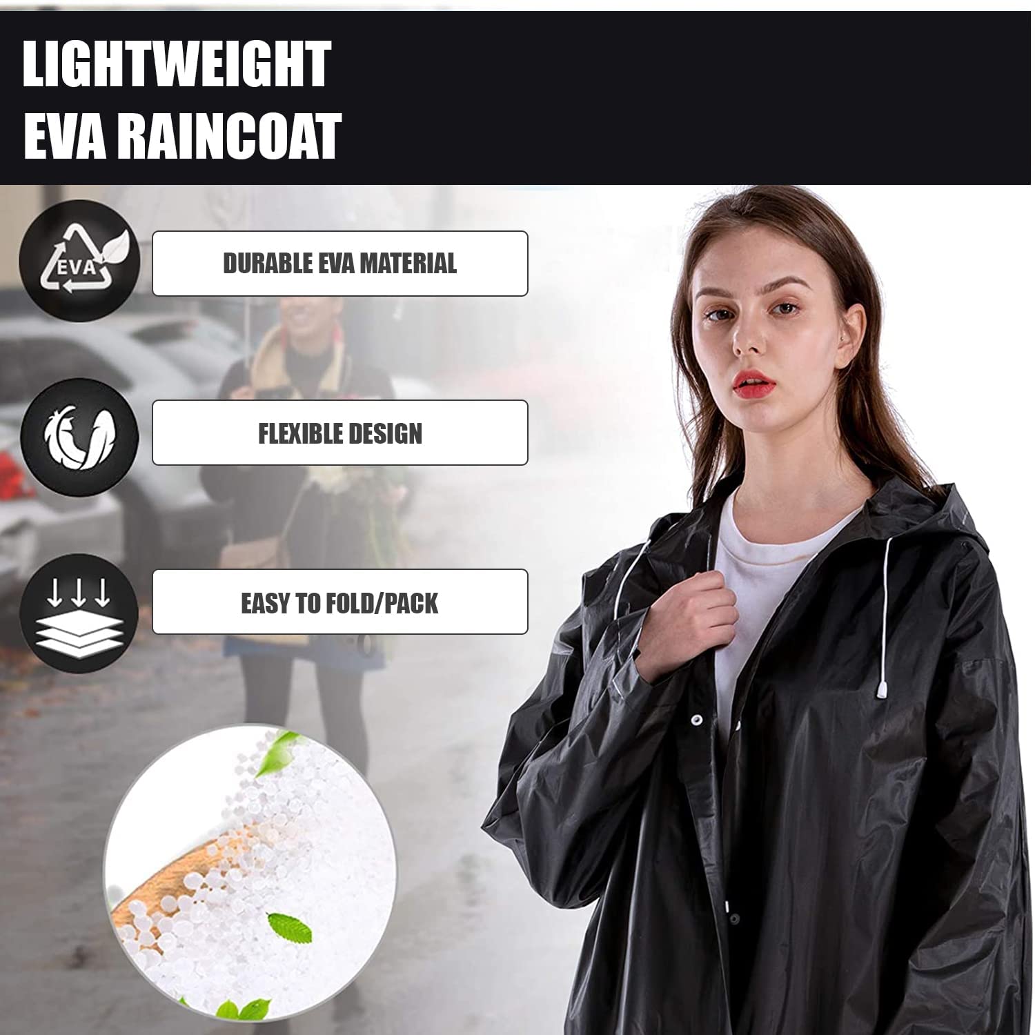 Allextreme EVA Waterproof Unisex Rain Coat Hooded Full Sleeves Outdoor Men, Women, Boys & Girls Rainwear Poncho Raincoat for Camping, Hiking & Travelling (Universal Size,1 Pc Black) 4