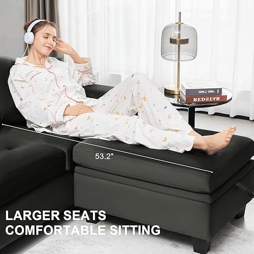 Miniatura 7 de Belffin Sofá seccional en forma de U de terciopelo con almacenamiento otomano convertibel sofá seccional con tumbonas reversibles, color gris