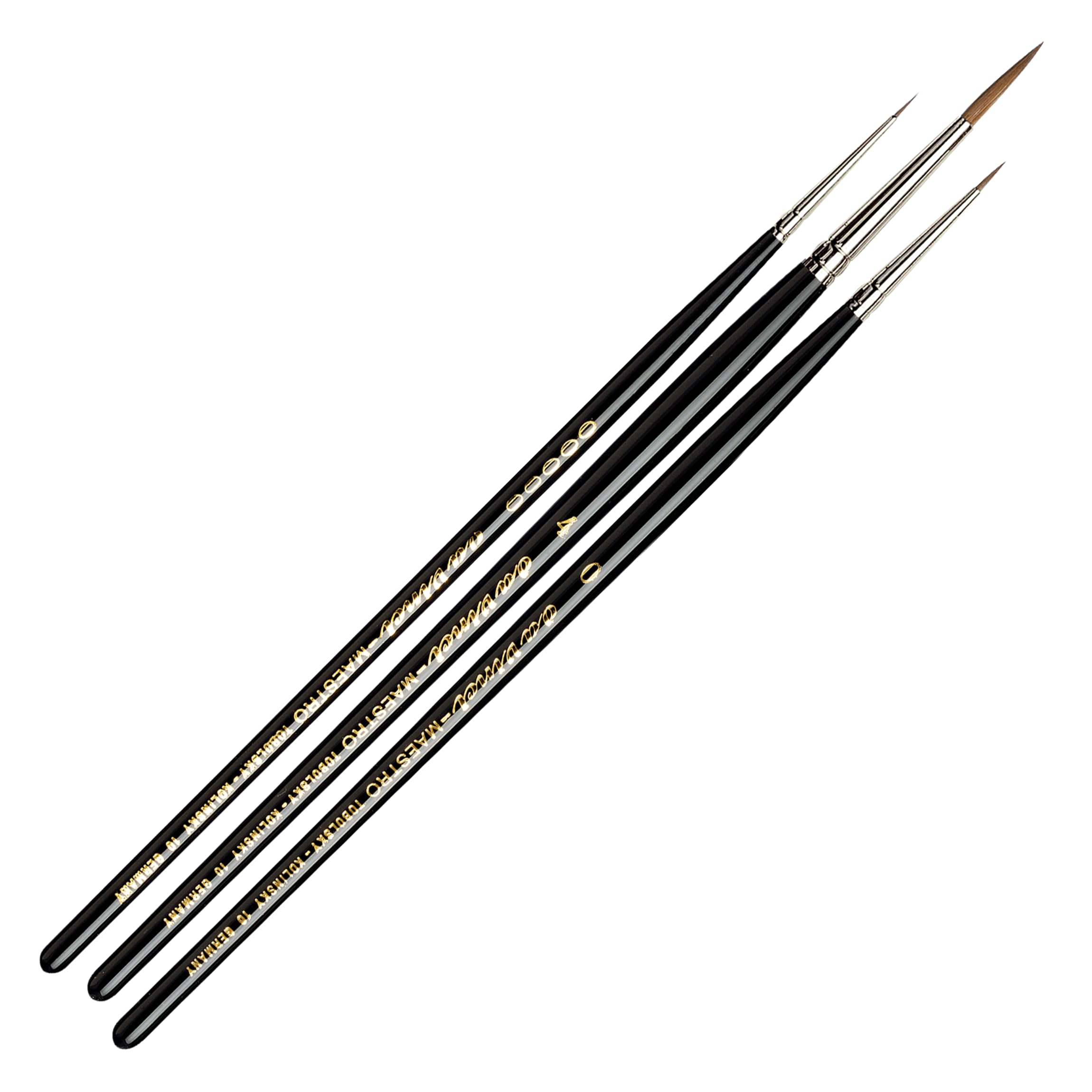 Da Vinci 5500-3 - Set di pennelli per acquerelli Maestro Kolinsky in zibellino rosso, serie 10, tondi affilati nelle misure 5/0, 0 e 4, in un'elegante confezione regalo nera.