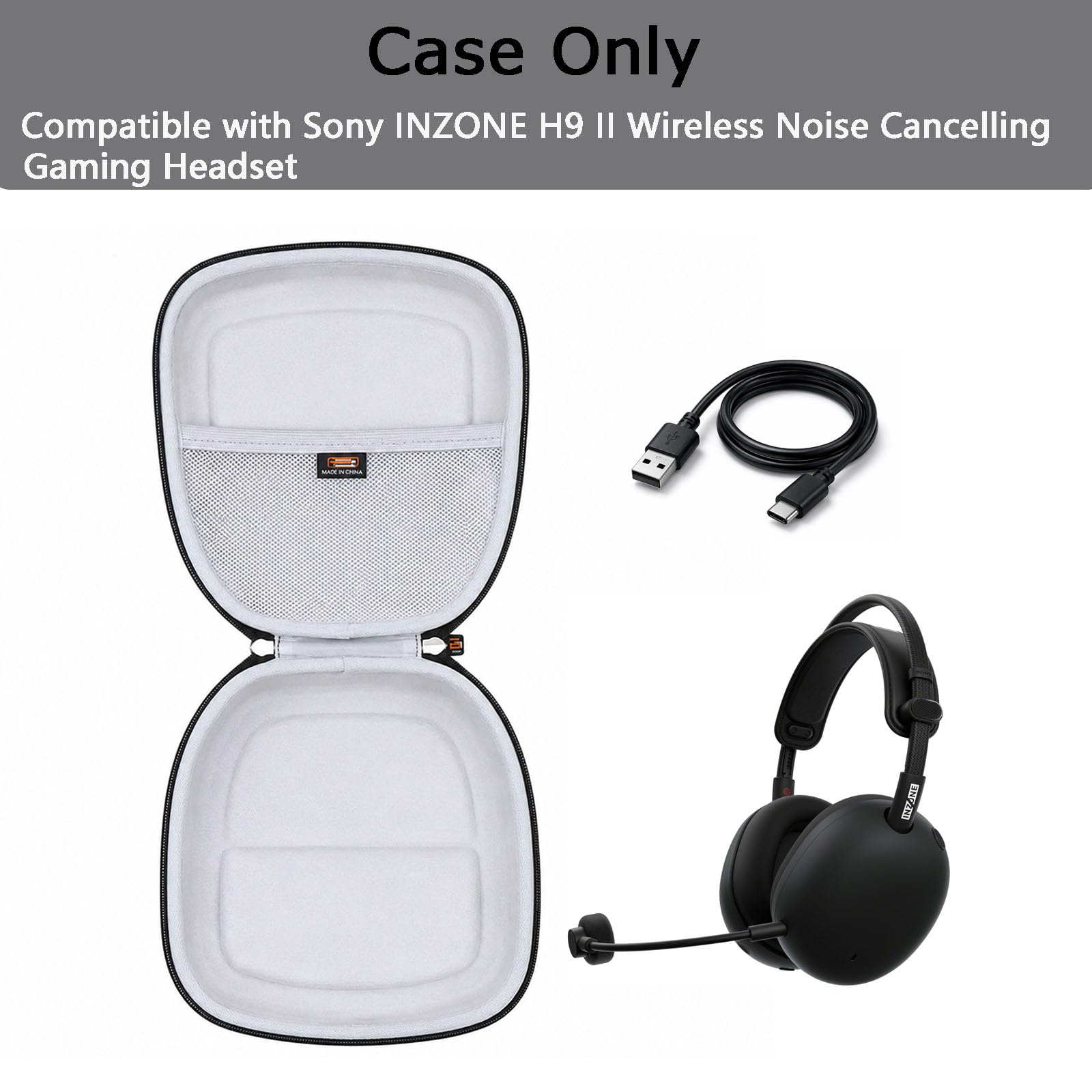 Custodia rigida in EVA compatibile con cuffie da gioco wireless Sony-Inzone H9 II, con cancellazione del rumore, custodia protettiva da viaggio portatile (solo custodia)