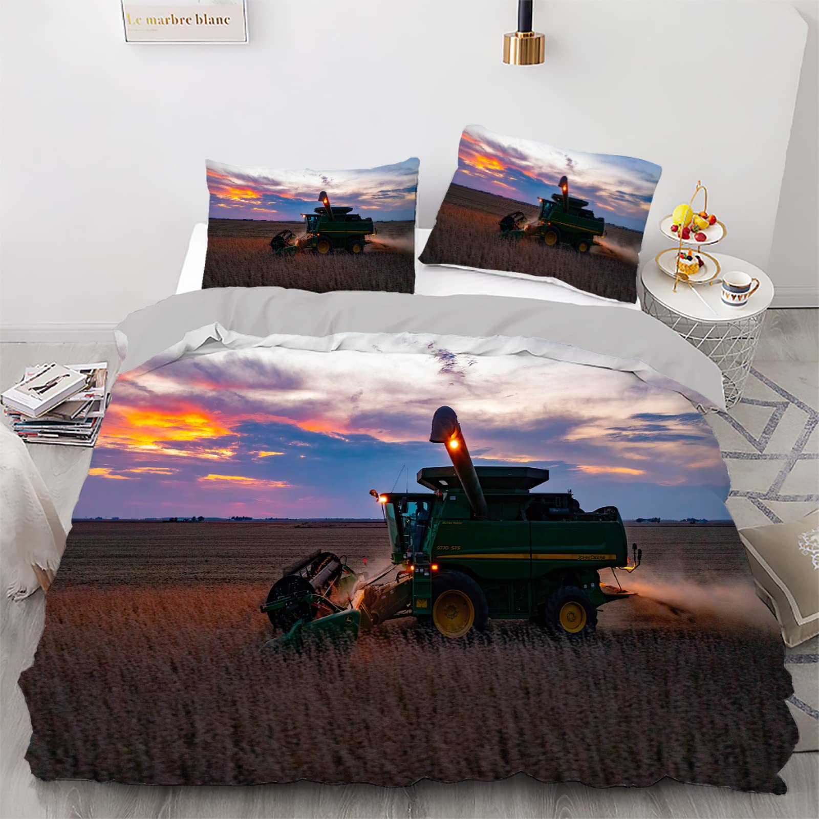 Parure de lit tracteur blanc 240x260 haut grammage 110g/㎡ microfibre douce pour lit king size