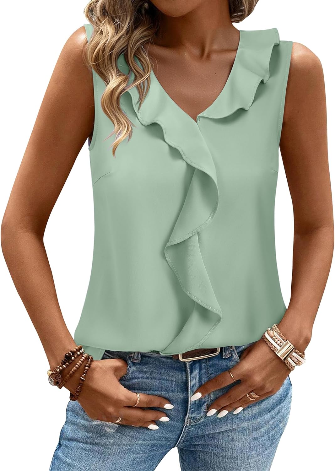 Gaharu Womens Summer Dressy Tank Top Sleeveless Business Casual Blouses Office Work Shirt - Image 4