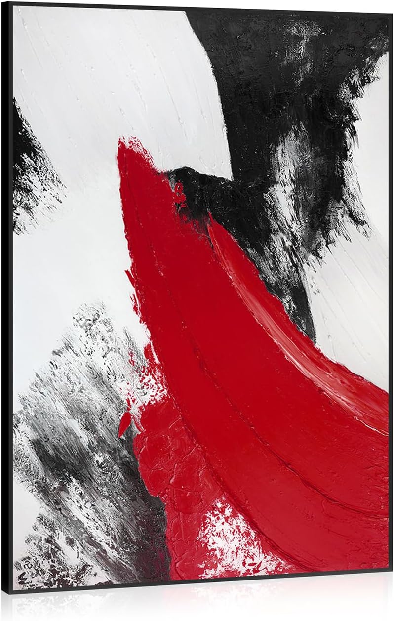 YPY Red Abstract Canvas Wall Art: Black and White Pictures Modern Minimalist Paintings Print Poster for Living Room Bedroom Bathroom Office Home Wall Decor 16"x24"