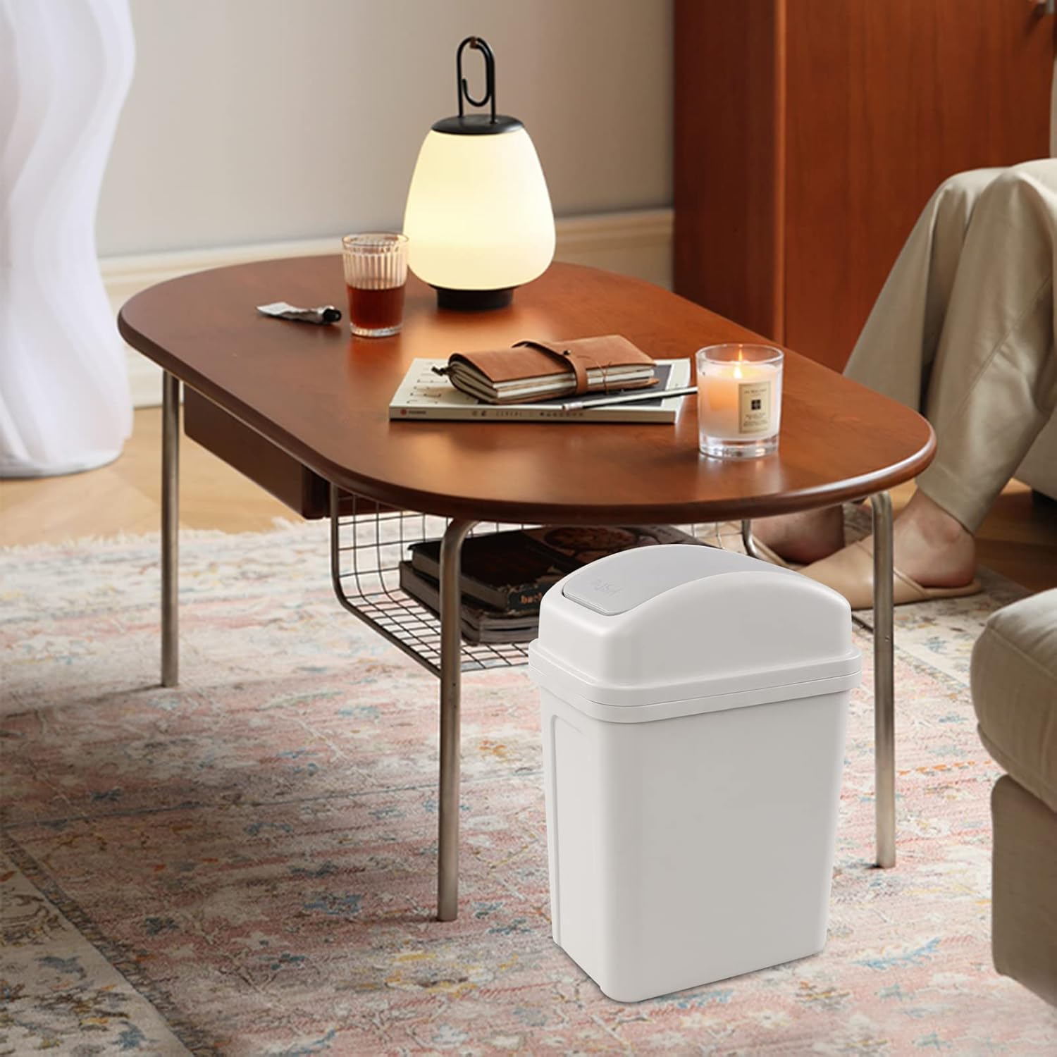 1.8 Gallon Plastic Swing-top Trash Can, Small Garbage Can with Swing Lid, Slightly Gray