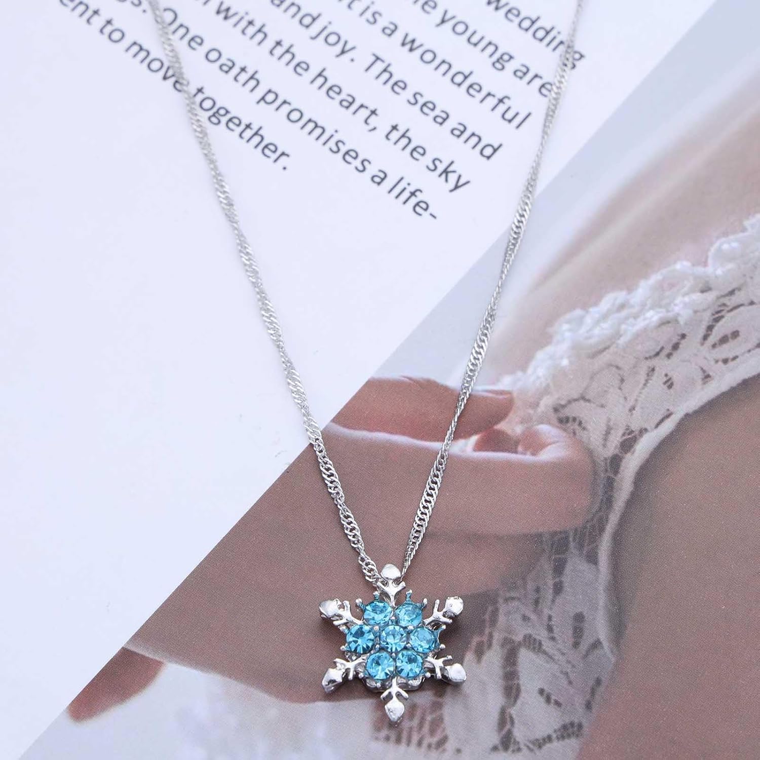 Boho Snowflake Pendant Necklace Silver Blue Cz Snowflake Necklace Rhinestone Snow Flower Necklace Crystal Snowflake Necklace Sparkly Necklace Jewelry for Women - Image 6
