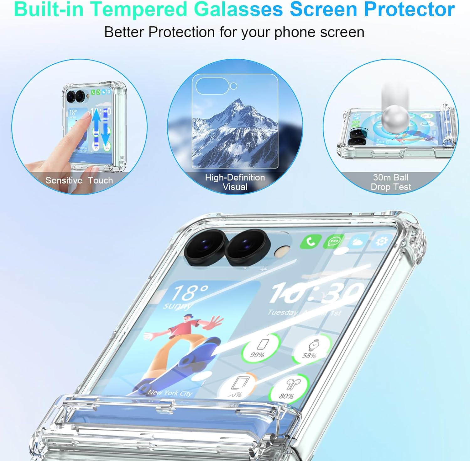 Designed for Samsung Galaxy Z Flip 7 Case Magnetic with Hinge Protection & Built-in Tempered Glass Screen Protector for Flip 7 Shockproof Protective Phone Case Cover (Crystal)