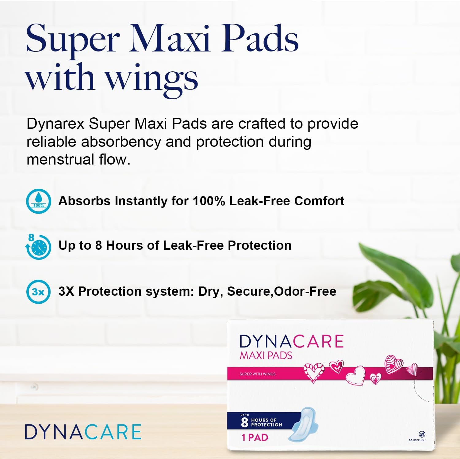 Dynarex Super Maxi Pads with Wings - High Absorbency Feminine Sanitary Pads, Secure Fit, Leak-Free Protection, Unscented, 250/Box