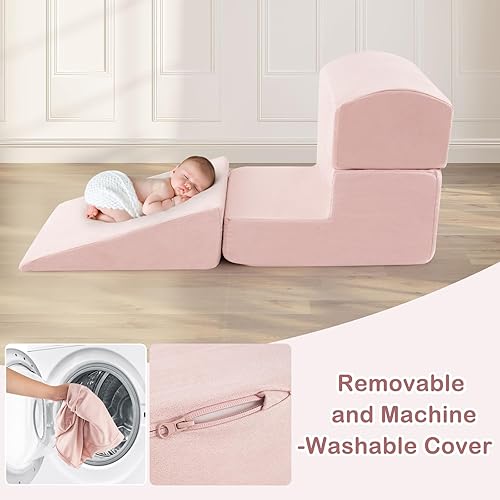 Miniatura 5 de INFANS Juguetes de escalada para niños pequeños, bloques de escalada de espuma y pozo de pelotas para bebé, juego de estructura de actividad de 5