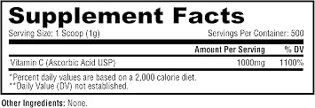 Metabolic Nutrition Vitamin C, 1000mg, Pure Pharma Grade, High Absorption Ascorbic Acid (500 g)