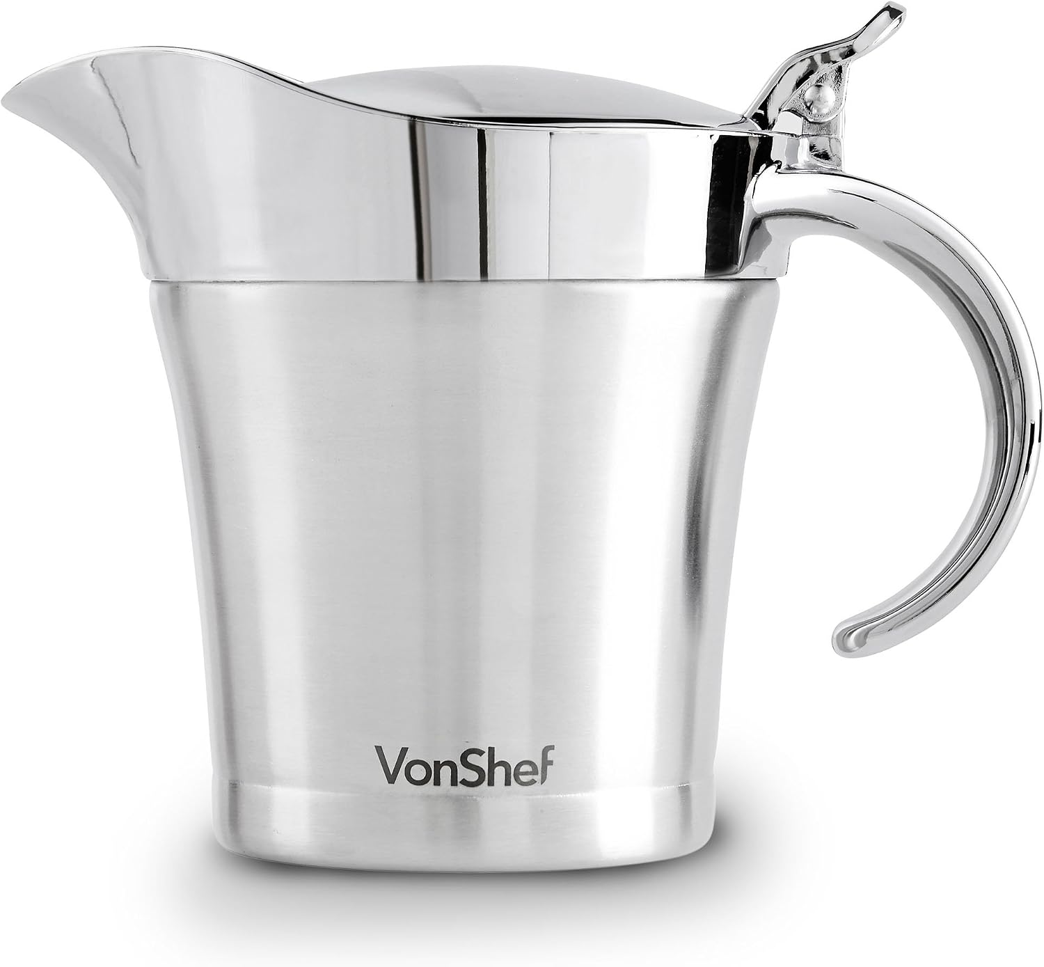 VonShef Double Wall Insulated Gravy Boat and Sauce Jug with Hinged Lid, Stainless Steel, 17 Oz 500ml Capacity