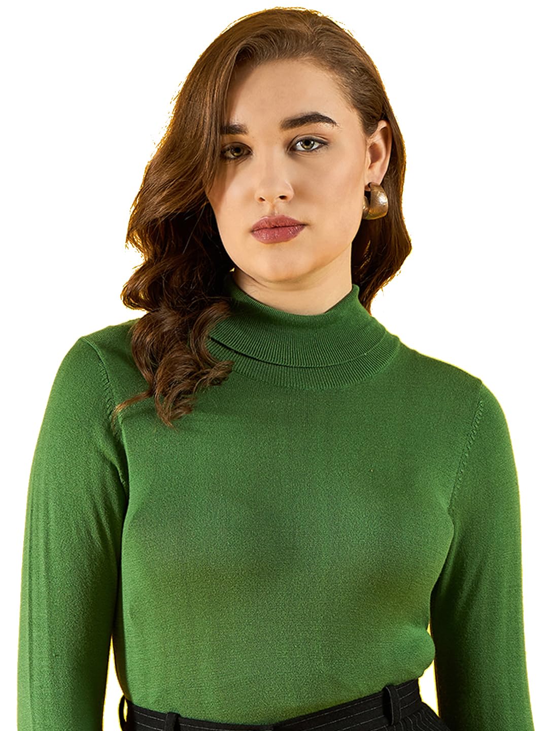 98 north 98 Degree North Women Cotton Self Design High Neck Pullover Has A Full Sleeves and Straight Hem-RG1151-PGREEN-picture-20
