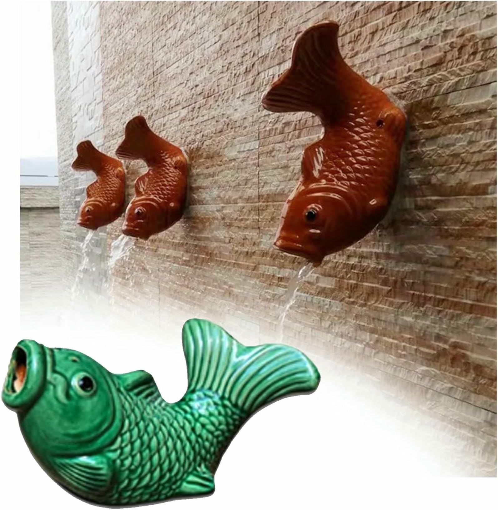 Ceramic Pond spitters, Koi Fish Outdoor Wall Water Fountain Garden Decor for Pond Automatic Circulation Water Landscaping Ornaments