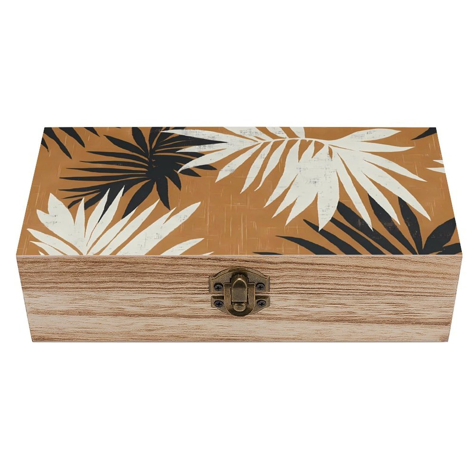 HLBSDM White Black Tropical Leaves Retro Wooden Storage Box Jewelry Art Gift Boxs Decorative Keepsake Boxes