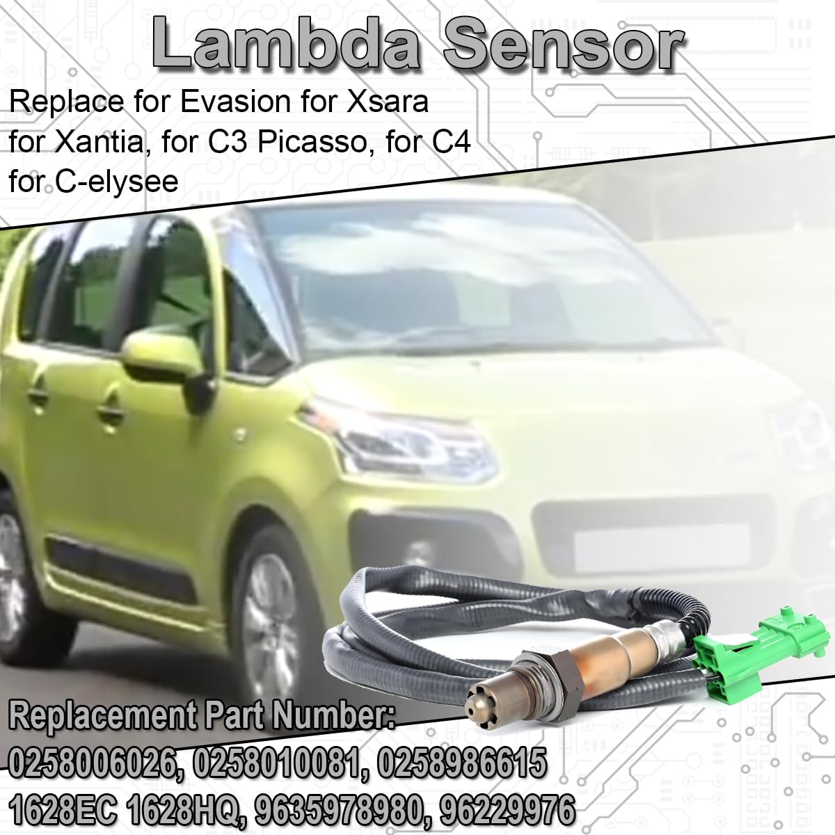 ZAMDOE 0258006026 Capteurs d'oxygène avant pour Peugeot 206 301 307 308 406 607 806 pour Citroen Evasion Xsara Xantia C3 Picasso C4 Sonde Lambda avec Connecteur Spécifique 0258010081 0258986615