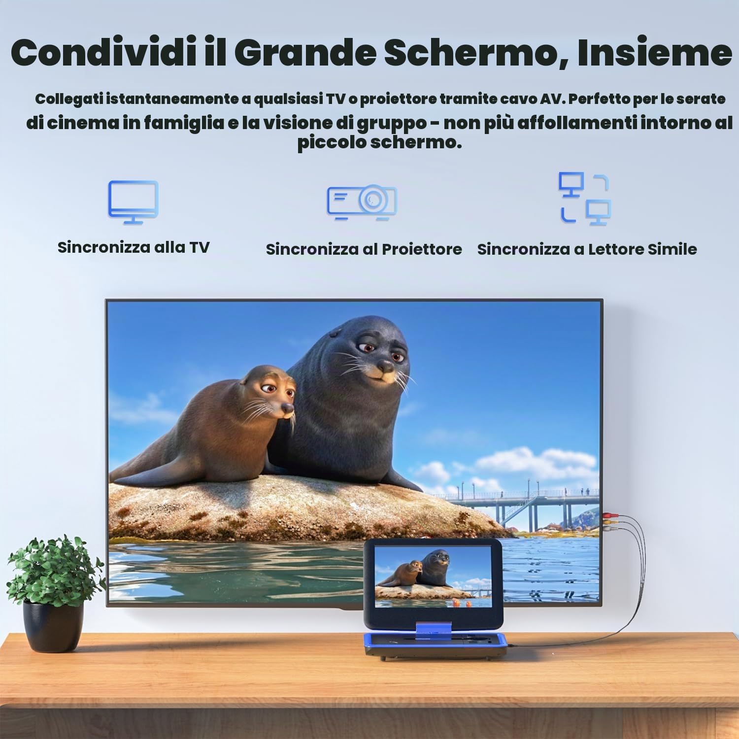 ieGeek Lettore DVD portatile da 11,5 pollici con batteria 5 ore, scheda SD, ingresso USB e uscita AV, schermo girevole a 360°, funzione di ripresa, indipendentemente dalla regione