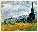 Wieco Art Framed Art Giclee Canvas Imprimés de champs de blé avec des cyprès de Van Gogh Peintures Reproduction abstraite Artwork for Wall Decor Golden Frame