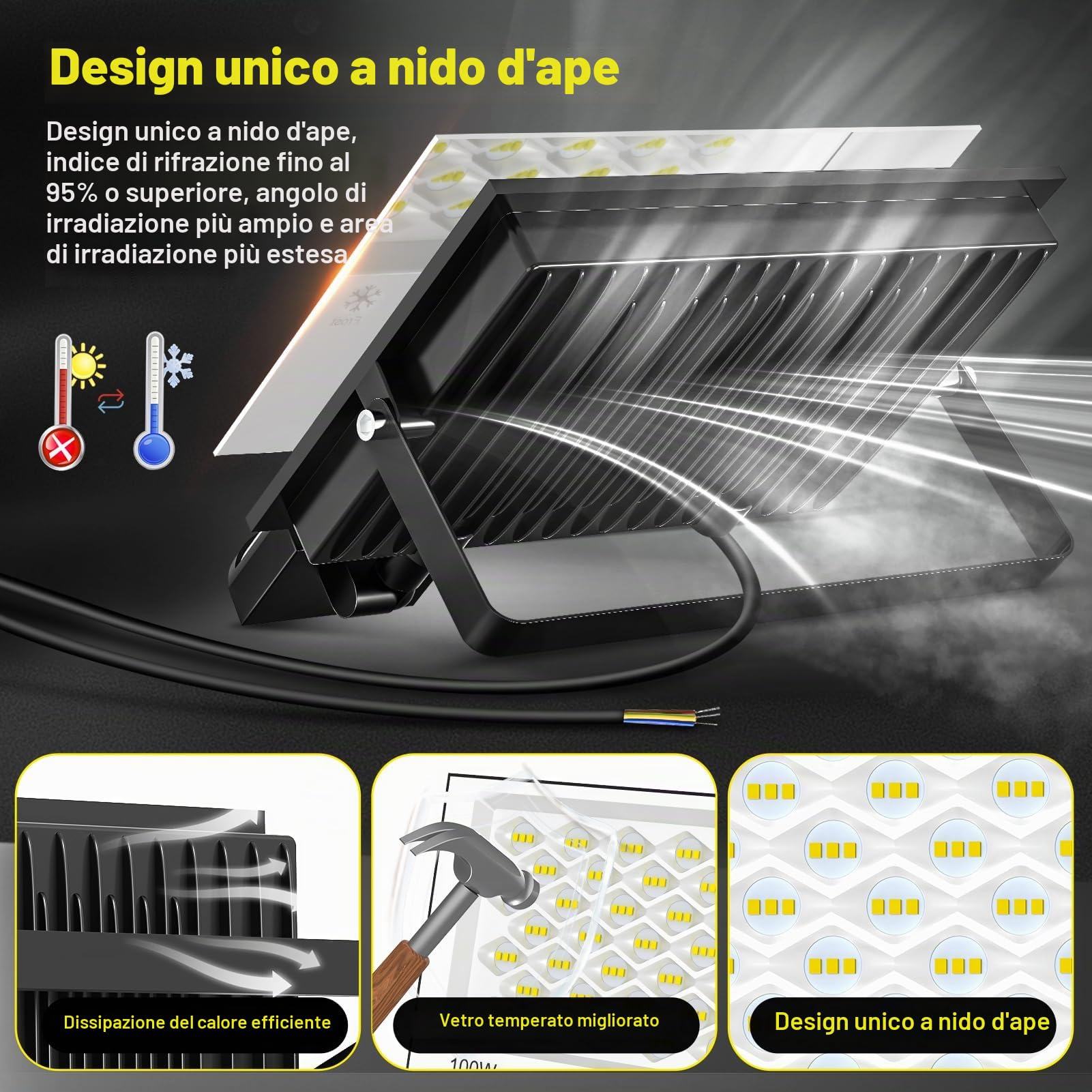 Viugreum 200W Faretto LED da Esterno con Sensore di Movimento, 20000LM 6500K Bianco Freddo Faretto LED da Esterno con Telecomando, IP66 Impermeabile Faro LED Esterno per Giardino Garage Garage