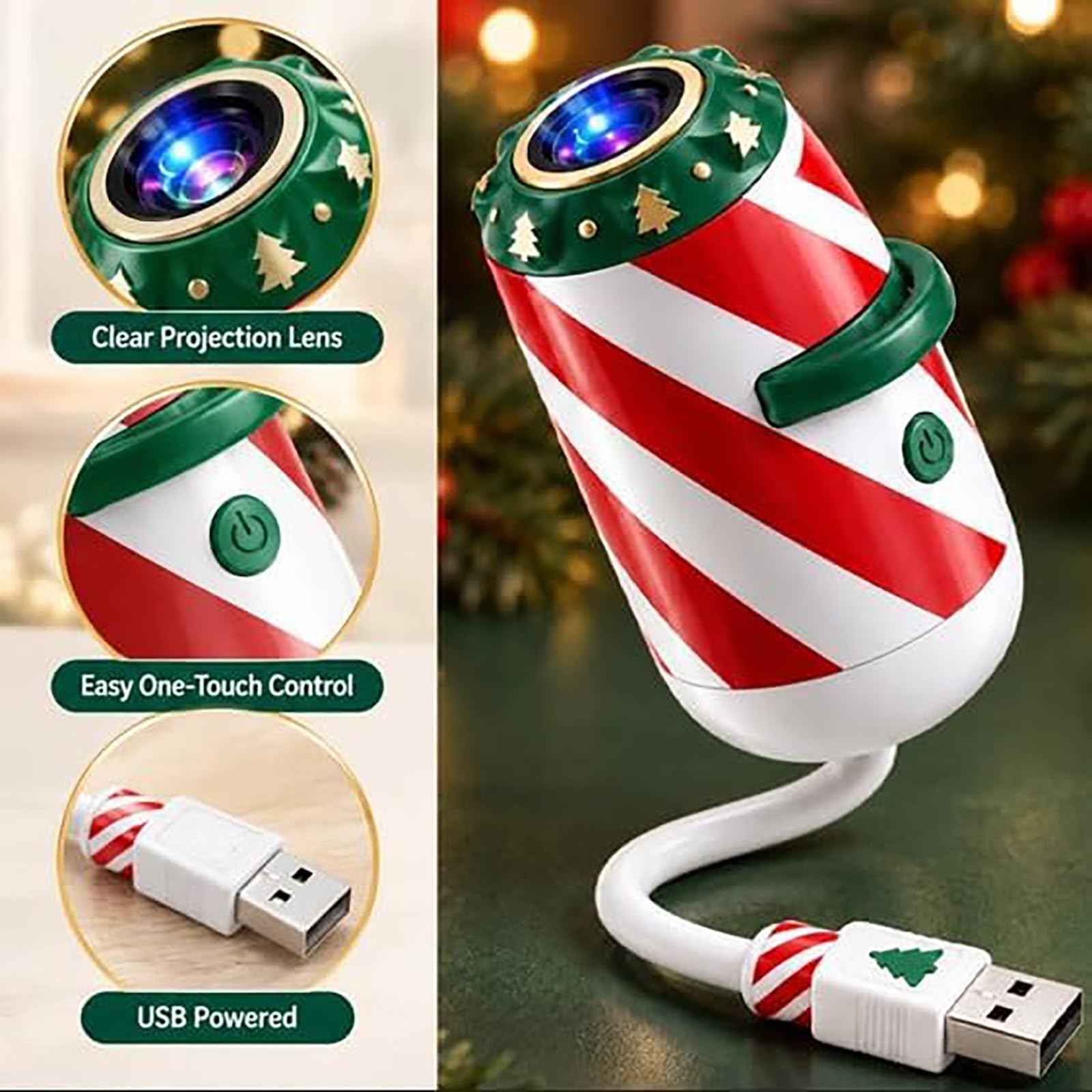 Luce proiettore natalizia per auto, alimentata tramite USB (24PCS)