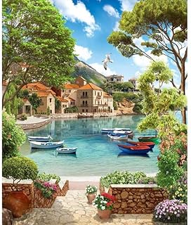 Paint by Numbers Kit, Mediterranean Seaside Scene, 40x50 cm Canvas, Complete DIY Set with Paints and Brushes