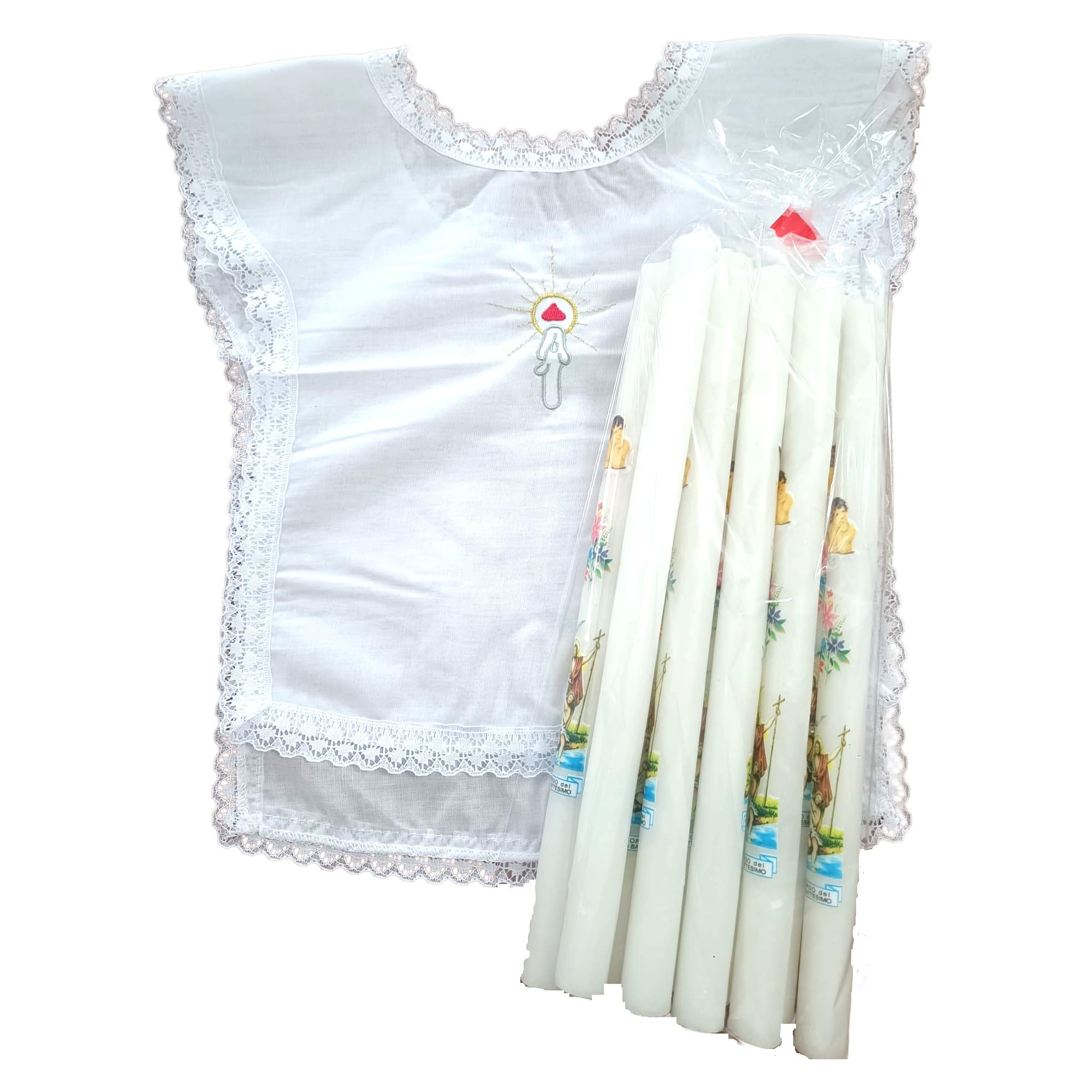 Candele Battesimo Confezione da 10 con 1 Vestina Battesimale 20X30 Antica Cereria Serventi