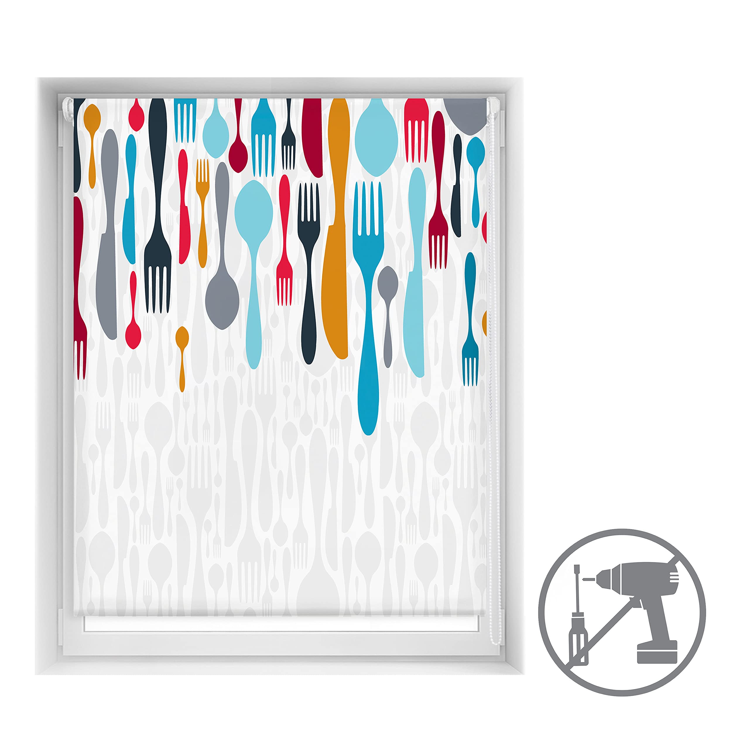 Blindecor Easy Store Enrouleur translucide sans perçage à Motif numérique, Couverts, 120 x 150 cm, Dimensions du Tissu 117 x 145 cm