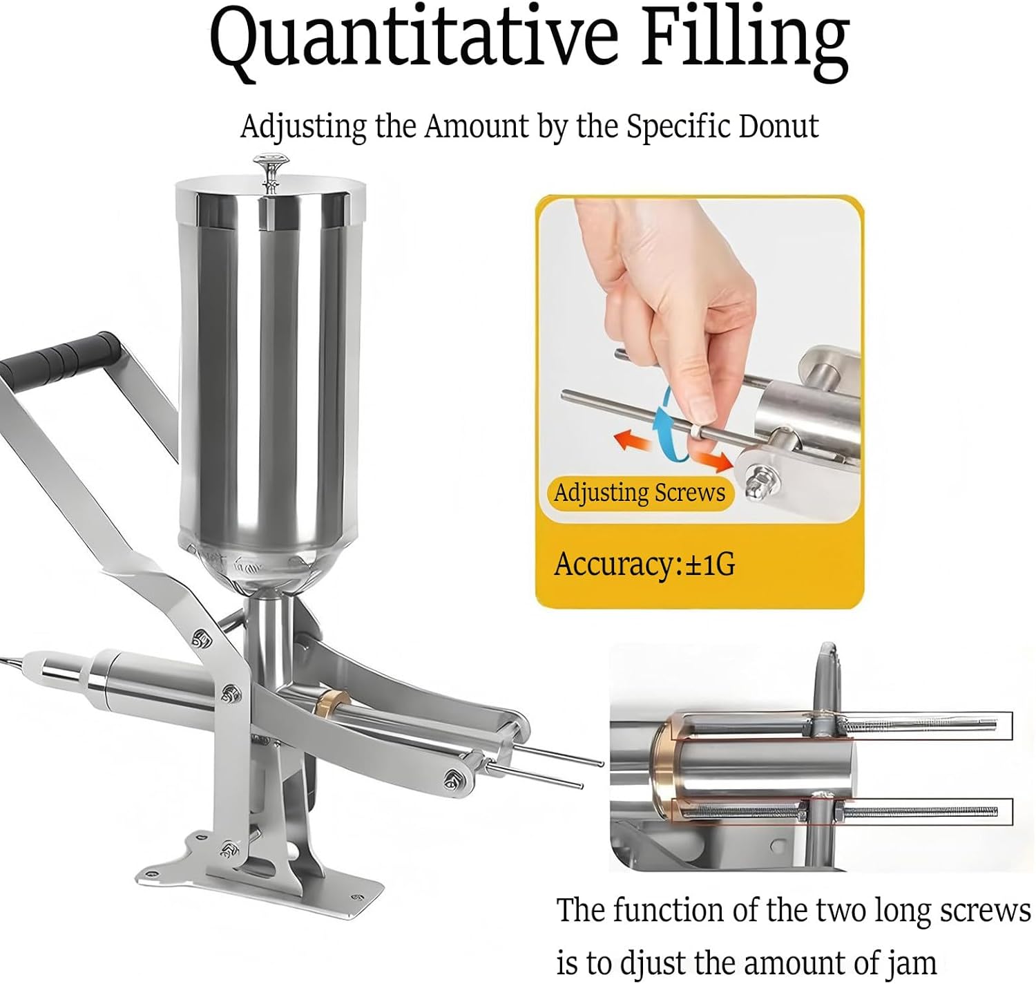 Commercial or Home Manual Donut Jelly Filler Injector Machine, Stainless Steel Cream Filling Injector, for Kitchen Restaurant with Adjustable Nozzle
