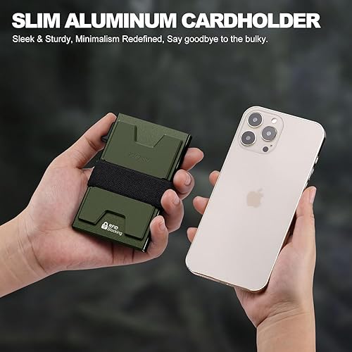 Miniatura 68 de Cartera delgada de aluminio para hombre, placa trasera expandible duradera, bloqueo RFID, billetera desplegable de metal minimalista, con capacidad
