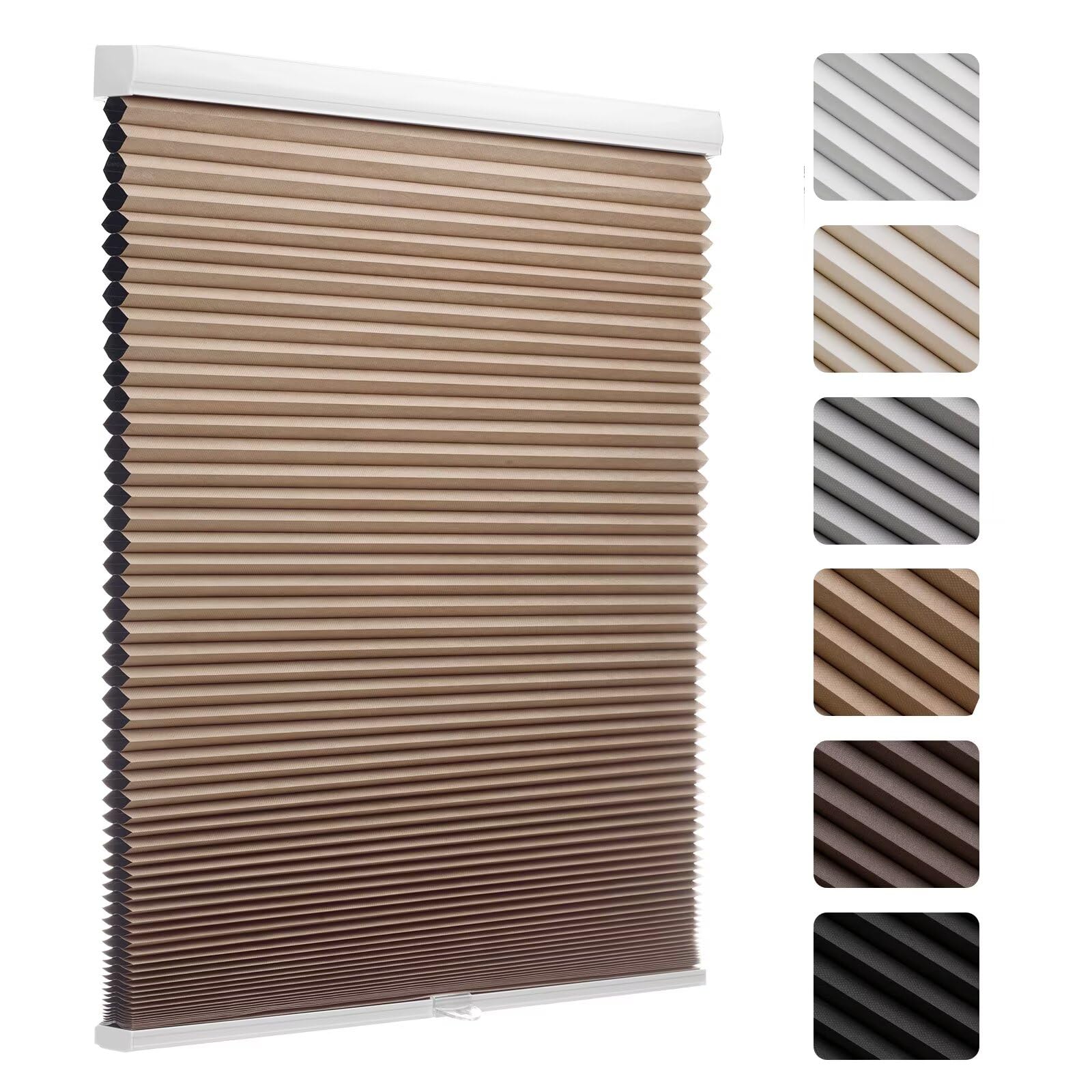 myshade 1.5-inch cellular cordless blackout shades,thermal insulating noise reducing waterproof blinds,honeycomb window treatments for indoor light control (light brown-30 w x 72" h)