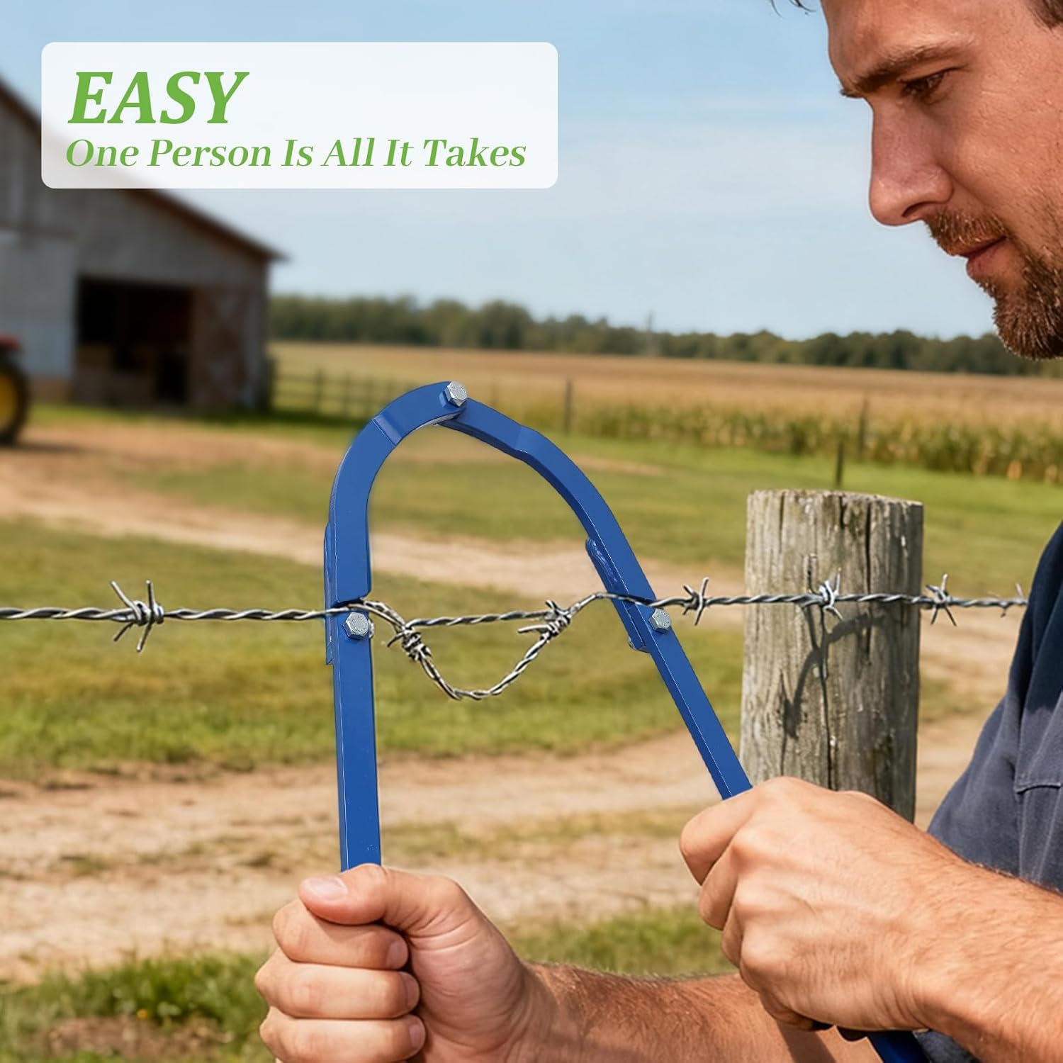 Fence Wire Fixer, Heavy Duty Fence Stretcher Tool for Horse Fence, Barb Wire Fencing, Wire Tightener Fence Repair Tool for Farm Ranch & Garden (Blue)