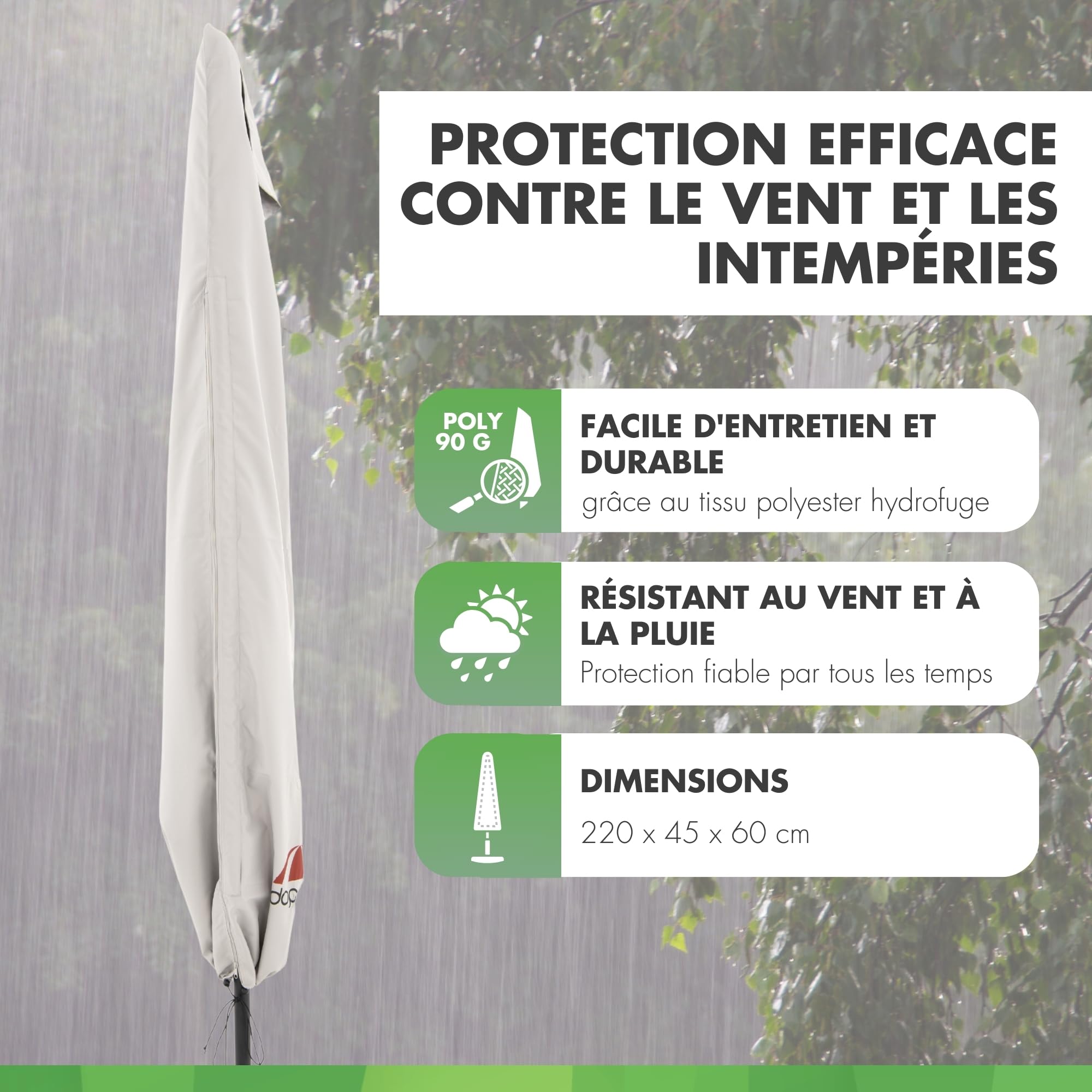Doppler Housse Parasol Jardin Jack mât Central Protection diamètre 350cm Couverture résistante intempéries Fermeture éclair