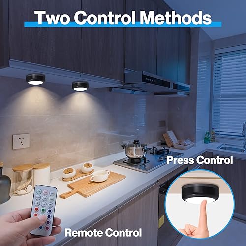 Miniatura 9 de Cadrim Luces de disco, 13 colores intercambiables LED de disco, luces regulables para debajo del gabinete, funcionan con pilas con 1 control remoto