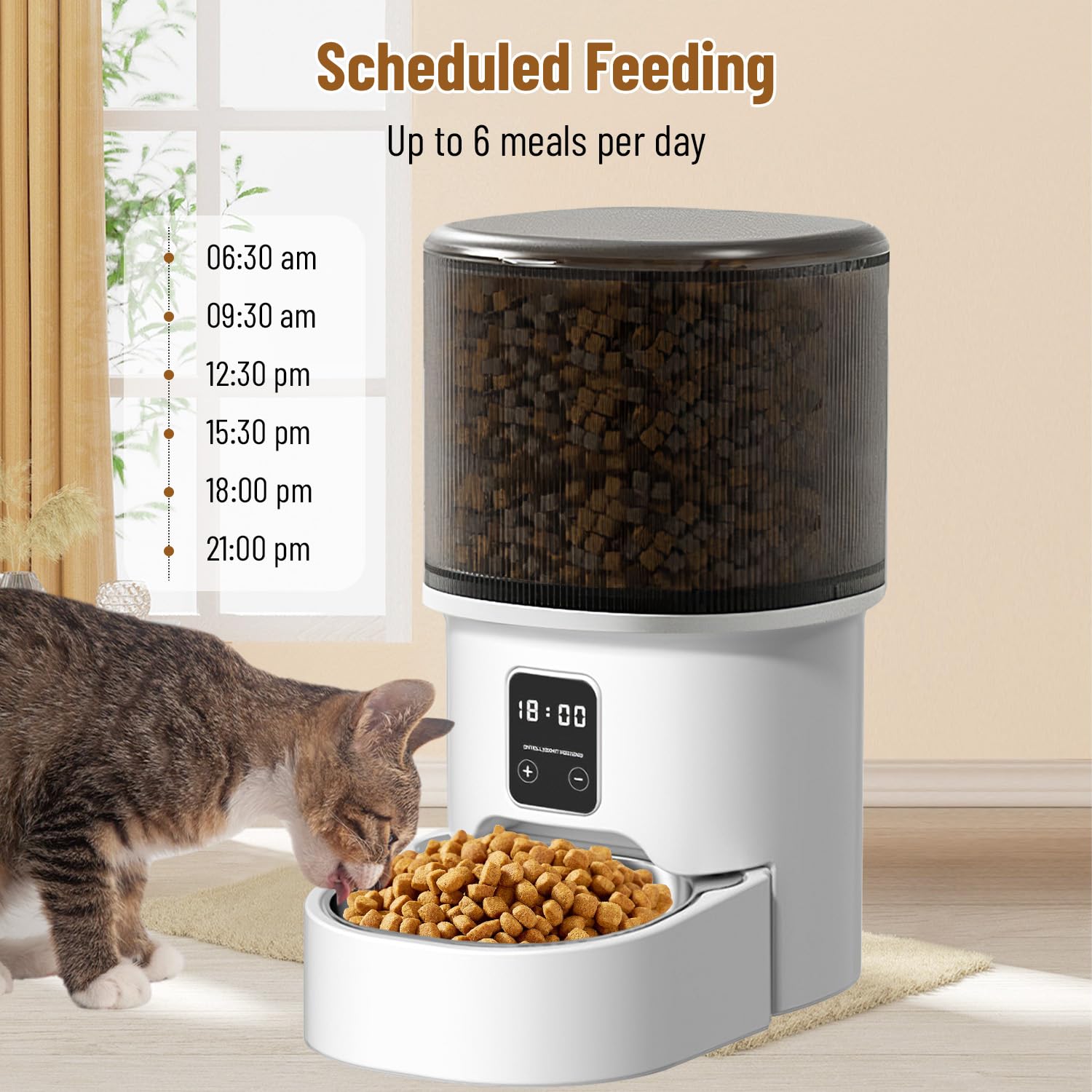Distributore Automatico Cibo per Gatti e Cani 4L, Mangiatoia con Timer, 1-6 Pasti al Giorno, Dispenser Crocchette, Alimentatore Intelligente per Animali Domestici (Nero - Basic - 4L)