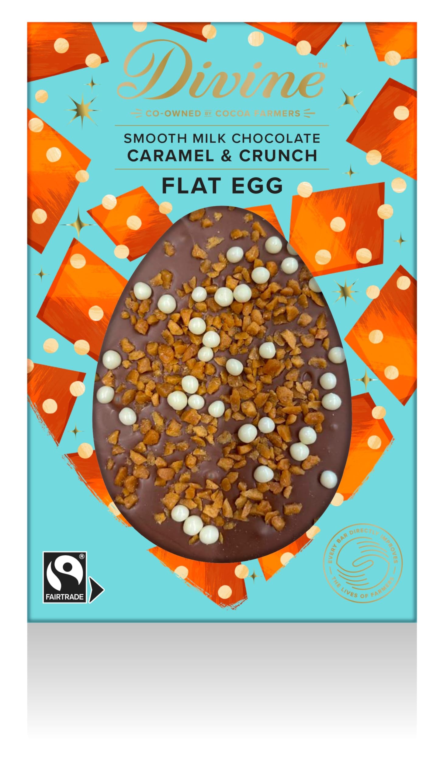Divine 38% Milk Chocolate Salted Caramel Flat Easter Egg 100gFairtrade InternationalFairtrade InternationalFairtrade InternationalFairtrade International