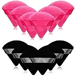 12 Pieces Cosmetic Powder Puff,2.76 inch Portable Soft Sponge Setting Face Puffs,Triangle Velvet Powder Puff with Ribbon Band Handle for Loose Powder Body Powder Makeup Tool(Black,Rose Red)