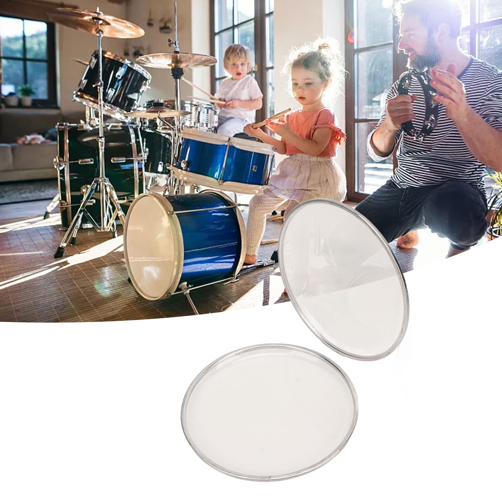2Pcs 6.5in Drum Head Kit Drumhead Replacement Polyester Film Drum Head Jazz Drum Accessory White