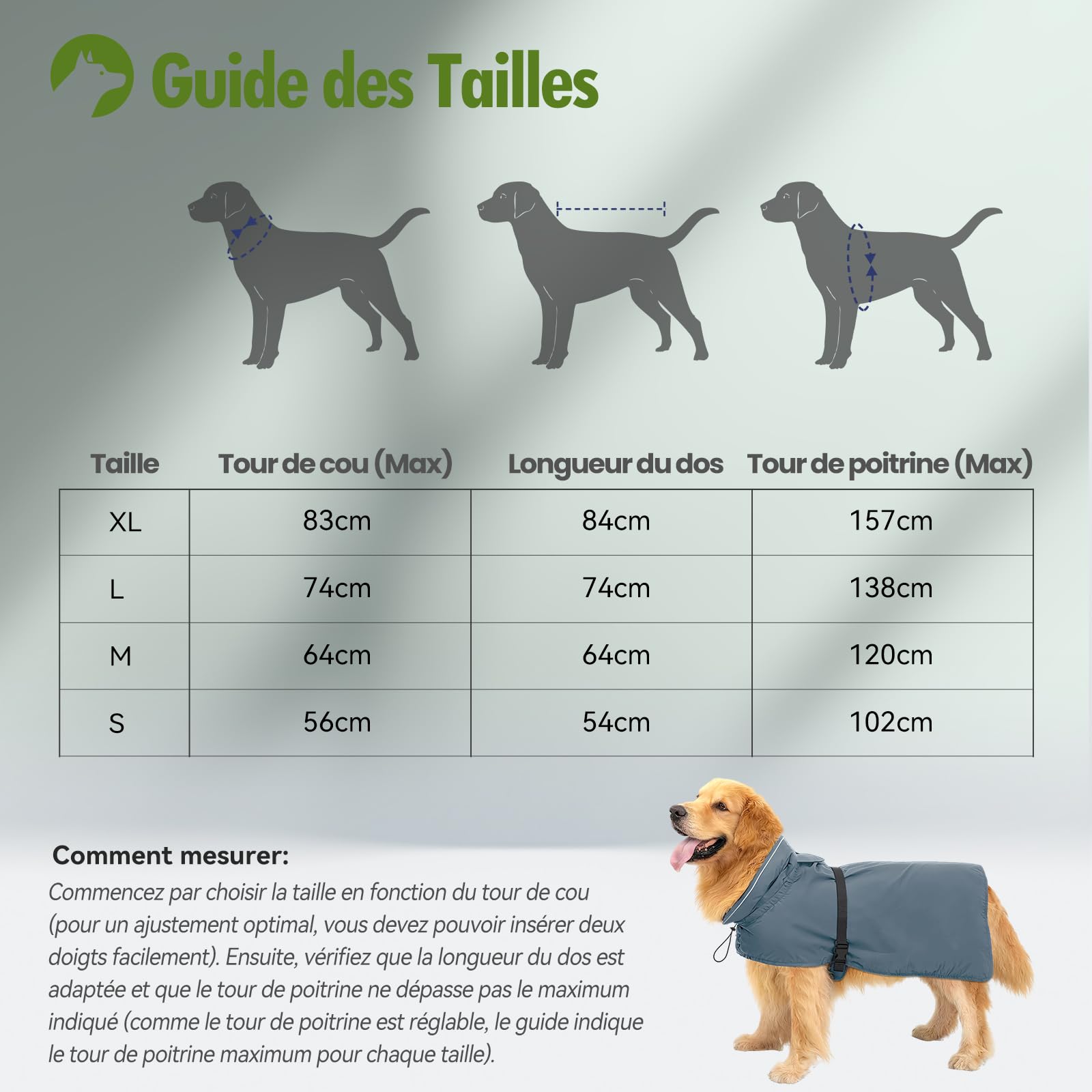 Manteau de Pluie Imperméable pour Chien Zellar, Adjustable et Léger avec Bande Réfléchissante & Passage pour la Laisse, Enfilage Facile, Manteau Chien Imperméable pour Chiens Moyens et Grands, M Gris