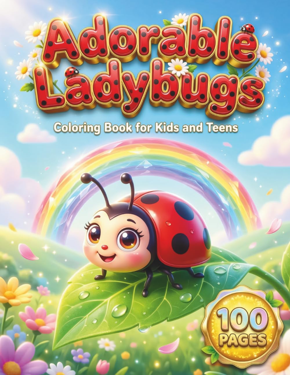 Adorable Ladybugs: Cute Insect Coloring Book for Kids and Teens with 100 Pages featuring Sweet Ladybirds, Beautiful Spring Flowers, and Kawaii Bug ... Fun and Relaxation (Kawaii Creatures Series)